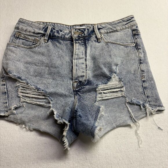 Good American Cutoff Shorts Women 10/30 Blue Ham Distressed Denim Jeans - Picture 1 of 7